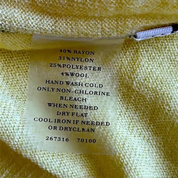 Ann Taylor, Lightweight, Yellow Sweater With Brown Trim, Size Medium. - Picture 7 of 7